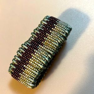 Safety Pin Jewelry Beaded Bracelet Maroon Pearl Stretch Vintage Handmade Granny